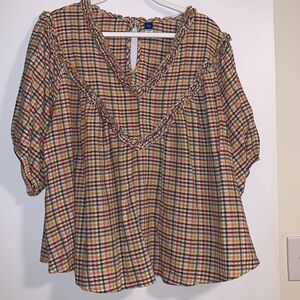 Oversized Short-Sleeve Ruffled Dobby Gingham Blouse Old Navy Size XXL​